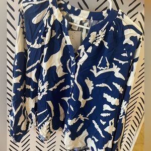 H&M Navy and White Patterned Blouse
